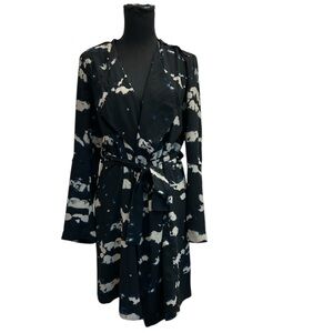 Maison Cinqcent 500 Black navy cream wrap dress Sz S long sleeve
